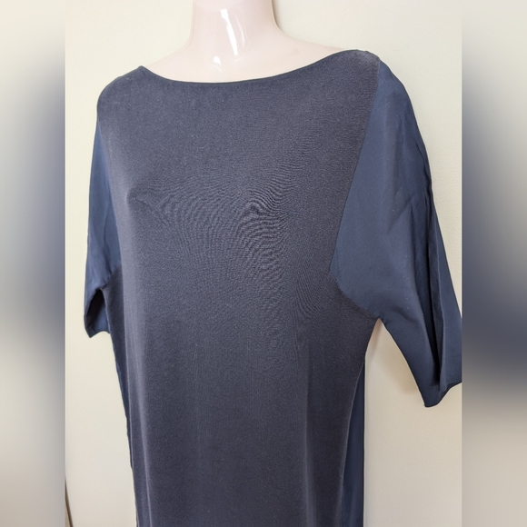 COS Woven-Knit Mix Dress small navy blue - Picture 8 of 12
